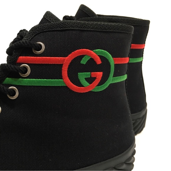 GUCCI INTERLOCKING G HIGH TOP SNEAKERS -BLACK CANVAS -MEN’S US 10 -NEW - Picture 3 of 11